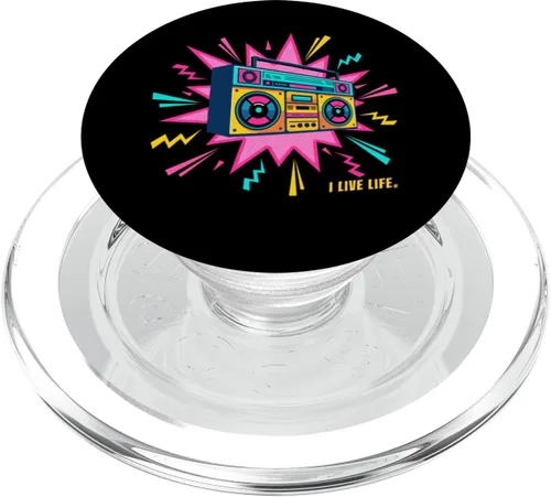 Vista 7 de PopGrip adhesivo retro de los años 90, estilo Boombox Radio de los años noventa, estilo vintage, I Live Life PopSockets