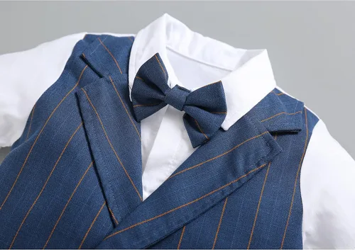 Vista 10 de Conjunto de chaleco para bebés y niños pequeños, camisa corta con corbatín y pantalones, trajes elegantes