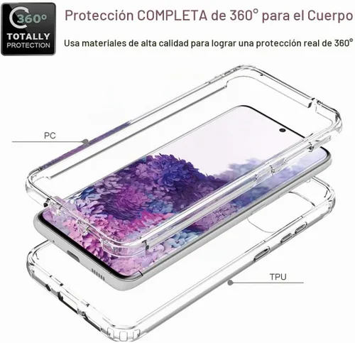 Vista 3 de Funda para Samsung Galaxy S20 5G, transparente, protección de cuerpo completo, protector de pantalla de vidrio templado, parachoques híbrido a