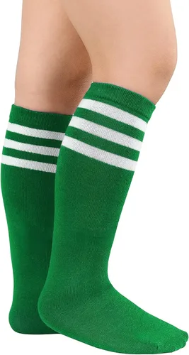 Vista 2 de American Trends Calcetines de fútbol para niños pequeños, calcetines largos hasta la rodilla, calcetines largos de tres rayas, calcetines uniformes