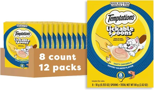 Vista 16 de Temptations Cucharas para lamer, golosinas suaves para gatos, golosinas húmedas para gatos adultos, sabroso sabor a pollo y queso cursi, 4 cucharas