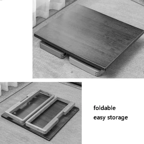Vista 5 de Mesa baja plegable multifunción de bambú estilo japonés, mesa de té cuadrada con patas plegables, mesa de comedor pequeña plegable para el hogar
