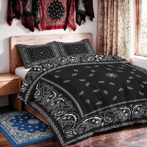 Vista 9 de Juego de funda de edredón de bandana morada, tamaño individual, juego de ropa de cama de 2 piezas de cachemira para decoración de dormitorio, funda