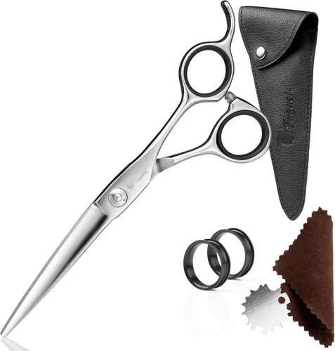 Vista 9 de Tijeras Profesionales para Cabello de 5.5 Pulgadas con Cuchillas Extremadamente Afiladas, Tijeras de Corte de Cabello de Acero 440C, Duraderas