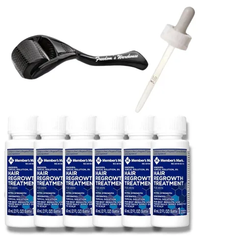 Vista 4 de Paquete de 6 unidades de minoxidil al 5% para hombres para tratamiento de crecimiento del cabello, solución líquida extra fuerte 5% tópica