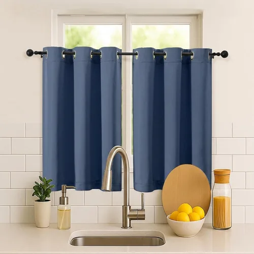 Vista 255 de Simplebrand Juego de 2 paneles de cenefa aguamarina para ventana de cocina de 14 pulgadas de largo, cortinas de oscurecimiento de habitación