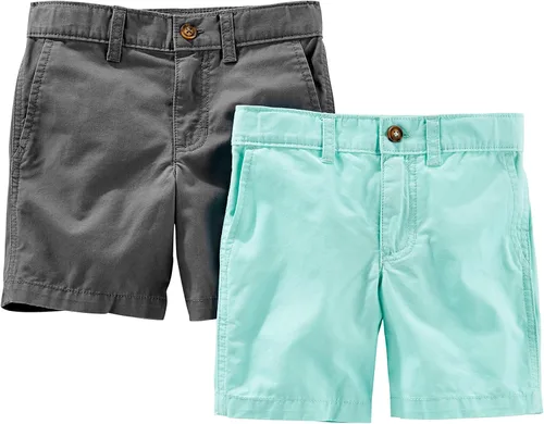 Vista 7 de Simple Joys by Carter's Boys' Flat Front Shorts, Pack of 2 Gris/Verde Menta Niño