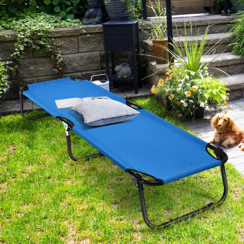 Vista 2 de Giantex Catre plegable de camping para adultos, cama portátil con tela Oxford 600D, marco resistente, capacidad de 350 libras, uso en 1 paso, silla