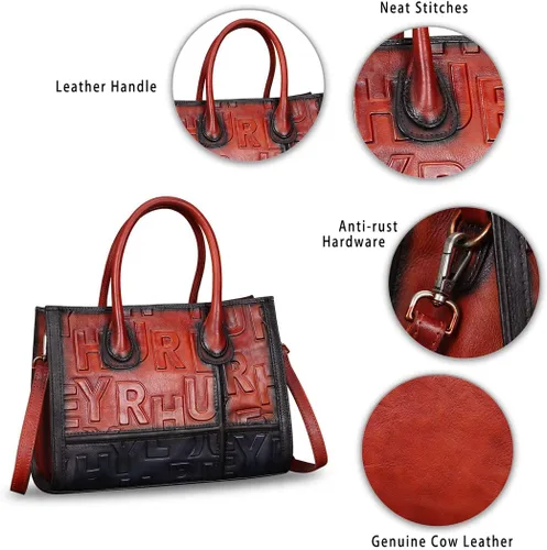 Vista 6 de Bolsos de cuero genuino para mujer, hechos a mano, estilo vintage, con asa superior, bolsos