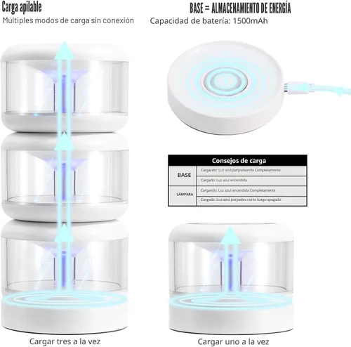 Vista 2 de oneleaf Luz de Ambiente Portátil LED Luz Nocturna, lámpara de vela, tres luces con base de carga, interruptor táctil recargable sin cable para baño