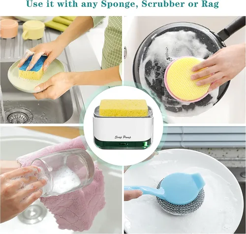 Vista 5 de Dispensador de jabón de calidad premium para cocina - Dispensador de líquido lavavajillas con soporte para esponja, bomba de fregadero y soporte