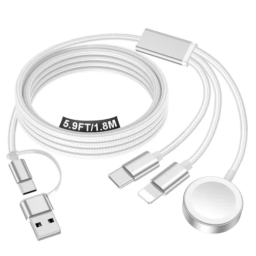 Vista 12 de Esenciales de viaje para cargador de Apple Watch, cargador de iPhone, cable de carga de viaje 3 en 2 tipo C/Lightning/magnético, cable de carga