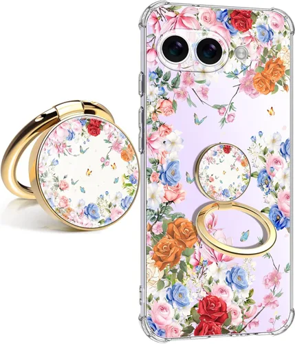 Vista 28 de Funda para Google Pixel 9A 5G, diseño de flores, delgada, anticaídas, a prueba de golpes, suave, a prueba de golpes, transparente, funda protectora