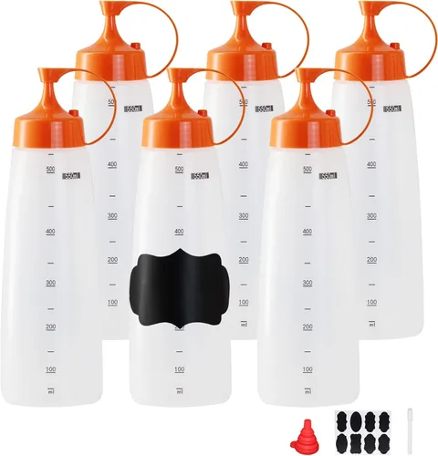 Vista 11 de Paquete de 8 botellas de condimento de plástico de 12 onzas con tapas de tapa, perfectas para condimentos, aceite, glaseado, líquidos, juego de 8