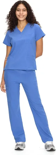 Vista 13 de COZYFIT Scrubs for Women Set - V-Neck & Straight Leg Pants with 9 Pockets Negro