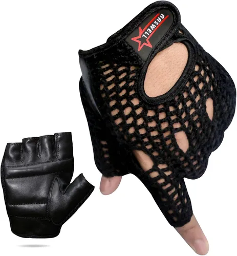Vista 4 de Guantes de ciclismo medio dedo malla bicicleta silla de ruedas transpirable cuero puro hecho a mano red
