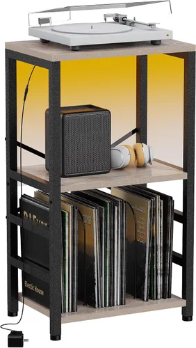 Vista 14 de YAKANJ Mesa Auxiliar con Soporte para Guitarra, Soporte para Tocadiscos, Almacenamiento para Discos de Vinilo, Soporte de 2 Niveles para Guitarra