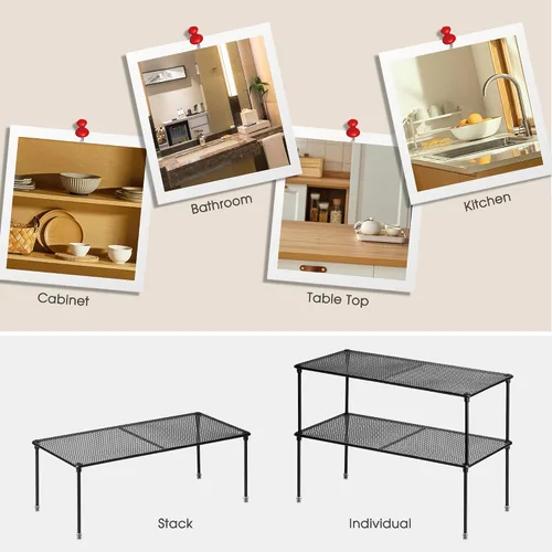 Vista 5 de Paquete de 2 organizadores de estantes para armario de cocina Ampliable y apilable, para gabinete, organizador de armario de mostrador, para baño