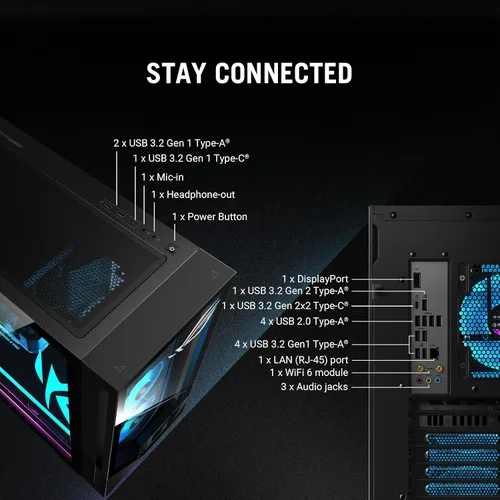 Vista 7 de ASUS ROG G700 (2025) PC de escritorio para juegos, procesador Intel® Core™ Ultra 7 265KF, NVIDIA® GeForce RTX™ 5070, SSD M.2 NVMe™ PCIe® 4 de 1 TB