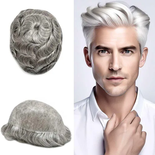 Vista 24 de Mens Toupee Hair System para hombres Piezas de pelo Sistema de reemplazo Poly Skin Toupee para hombres Protesis Capilar Para Hombre 6X8#1 Jet Black