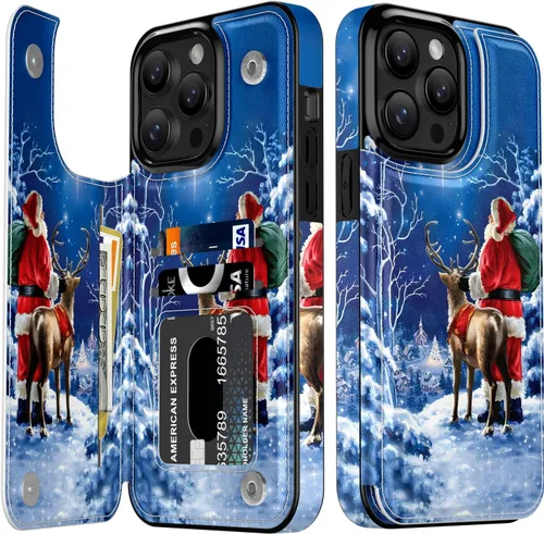 Vista 255 de LETO para iPhone 15 Pro Funda tipo cartera - Tapa tipo folio con patada - Diseños de moda - Tarjetero - Funda protectora para mujeres y niñas - 6.1