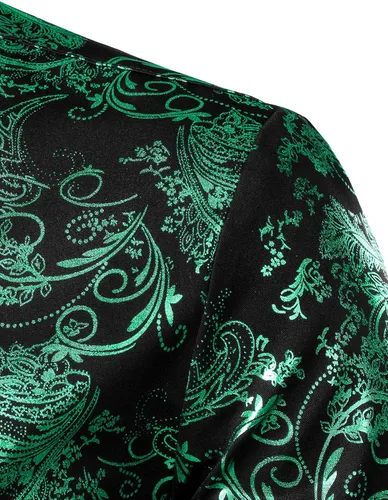 Vista 5 de ZEROYAA - Camisa de lujo para hombre con estampado de cachemira brillante elegante y ajustada con botones