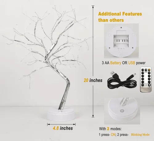 Vista 3 de Lámpara de árbol de hadas centelleante, lámpara de árbol espíritu, lámpara de árbol de bonsái, árbol de luces de hadas, bonita decoración estética