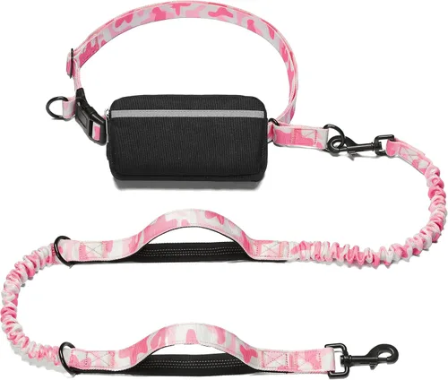 Vista 31 de iYoShop Correa de perro manos libres con bolsa con cierre, dobles asas acolchadas y elástica duradera para caminar, trotar y correr con tu perro