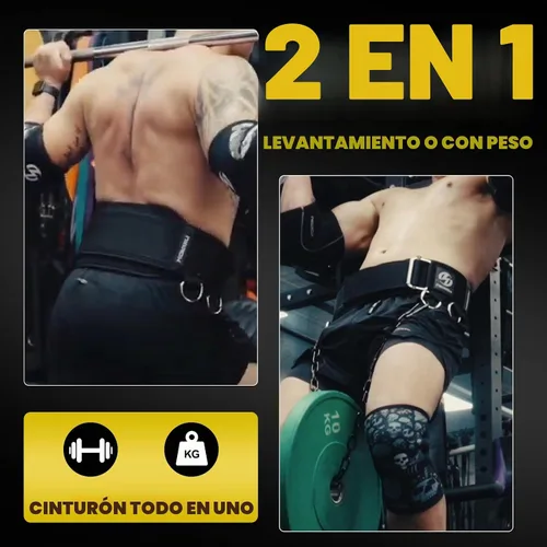 Vista 2 de Cinturón de levantamiento de pesas 2 en 1 y cinturón de inmersión con cadena de acero de 41 pulgadas, diseño de doble capa, cinturón de gimnasio