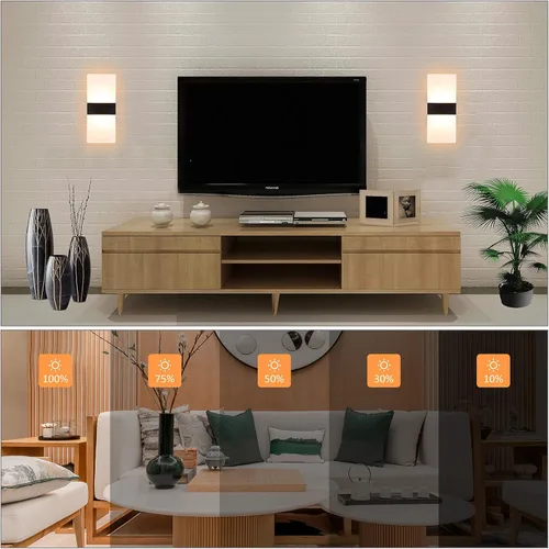 Vista 3 de Lightess Aplique de pared moderno regulable. Aplique de pared de 12W en negro, lámpara de pared interior de acrílico para dormitorio, sala de estar