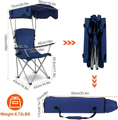 Vista 3 de KOCASO Silla de playa plegable con toldo con sombrilla, resistente 330 libras, silla de césped portátil para acampar con soporte para tazas