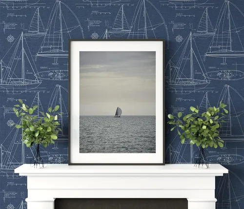 Vista 5 de NextWall Yacht Club Coastal - Papel tapiz autoadhesivo (azul marino)