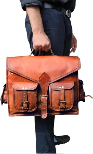 Vista 2 de 15 "bolso de mensajero de cuero para computadora portátil, maletín de oficina, regalo para hombres, bolsa de hombro desgastada