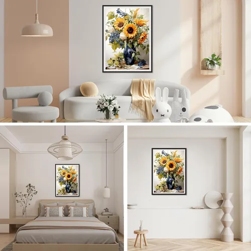 Vista 3 de SENQAO Kits de arte de diamantes de girasoles para adultos, pinturas de puntos de diamante de perforación completa para principiantes, pintura