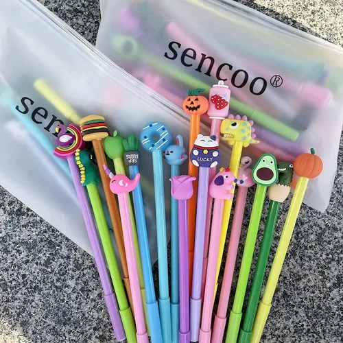Vista 4 de sencoo Paquete de 24 bolígrafos de tinta azul de dibujos animados de gel de colores surtidos para escritura, regalo de cumpleaños, premio escolar