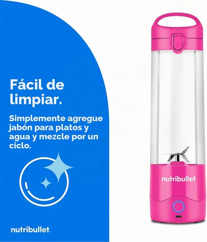 Vista 6 de NutriBullet Licuadora portátil, inalámbrica, recipiente de 20oz, licuadora personal, recargable por USB-C, rosa brillante, NBPB50100BP