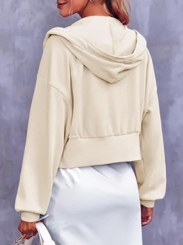 Vista 2 de Fisoew Sudaderas casuales con capucha y cremallera para mujer, sudaderas de manga larga con cordón