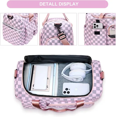 Vista 47 de Pequeña bolsa de gimnasio para mujer, bolsa de viaje con compartimento para zapatos