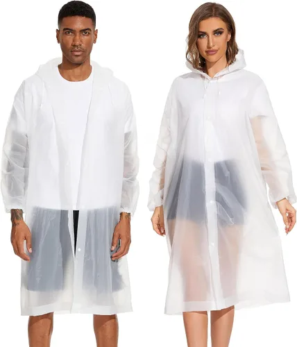 Vista 7 de OFFITECTURE Paquete de 2 ponchos de lluvia reutilizables para adultos, impermeables con capucha para mujeres/hombres con cordón