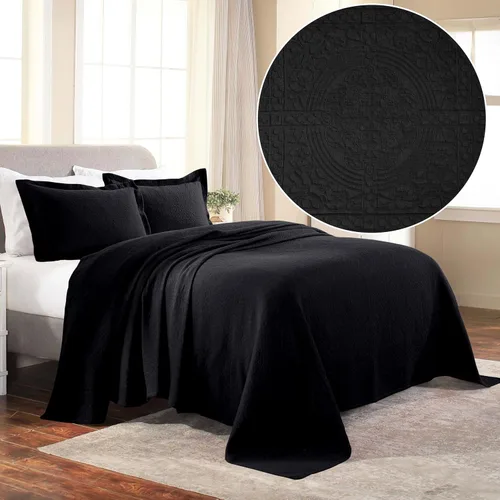 Vista 3 de Superior Fleur De Lis - Juego de colcha de algodón de 2 piezas, decoración de cama para el hogar, colcha decorativa con textura, 1 funda