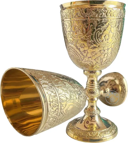 Vista 3 de Copa de cáliz vintage de latón 1 copa de vino real del rey Arturo – Regalos medievales renacentistas para comunión, paquete de Navidad de 1 cáliz