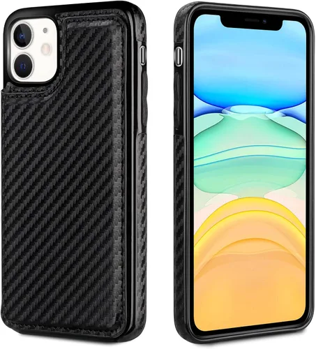 Vista 6 de HianDier Funda tipo cartera para iPhone 11 de 6.1 pulgadas, funda protectora delgada con ranura para tarjeta de crédito, funda con cierre magnético