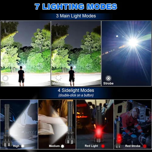 Vista 5 de Cinlinso Linternas Recargables de Alto Lúmenes, 99,000 Lúmenes Linterna LED Súper Brillante, Linterna con 7 Modos, IPX6 Impermeable, Linterna