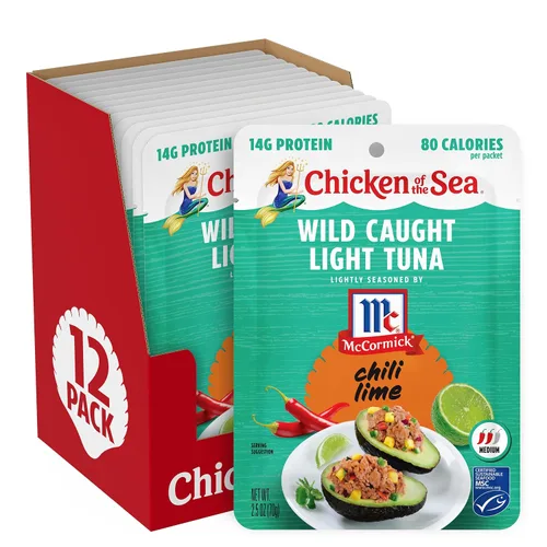 Vista 17 de Chicken of the Sea Frank’s RedHot Atún Claro de Captura Salvaje, 2.5 Onzas Paquetes, 12-Conteo – Atún de Alta Proteína Saborizado con Salsa