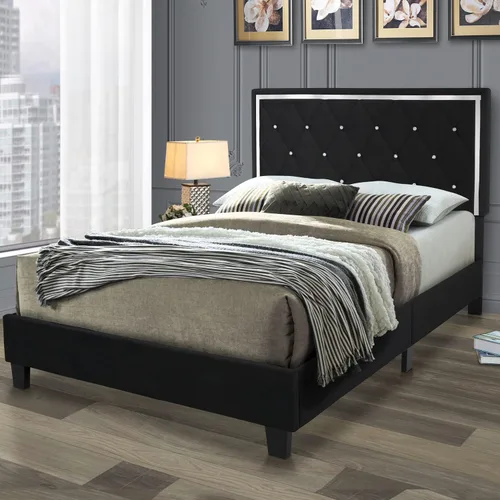 Vista 8 de Better Home Products Cama King tapizada de terciopelo Monica en color negro