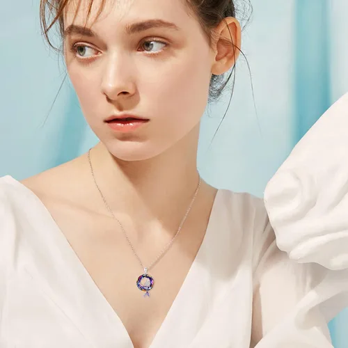 Vista 3 de Collares de sirena de forma redonda con dije de océano de cristal, delicado collar de plata de ley con estrellas de mar y playa, lindos regalos