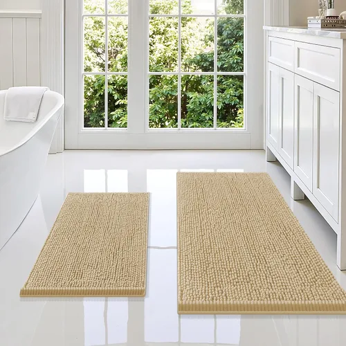 Vista 117 de Juego de alfombras de baño Smiry de 2 piezas, suave alfombra absorbente de chenilla y juego de alfombra en forma de U para inodoro, alfombra de baño