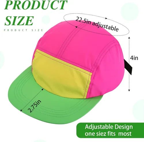 Vista 2 de Cindeer 80s 90s Neon Hat Nylon Cap Retro Adjustable Cap for Women Men 80s Costumes Accessories 90s Theme Party