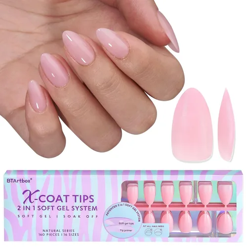 Vista 12 de BTArtboxs XCOATTIPS - Uñas postizas a presión, color marrón, gel suave, almendra corta, 160 unidades Lamp-Curable, 4-Week Wear, Salon Quality