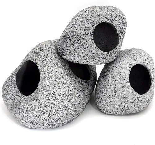 Vista 5 de JIH Decoraciones de acuario de roca, refugios de cerámica, hábitat de camarones, tubo de reproducción, cueva oculta, cueva apilable para decoración